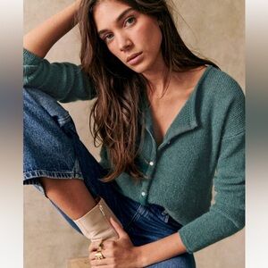 Sezane Teal Button-Up Cardigan